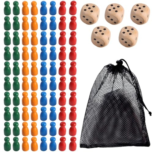 THQAE 80 Pcs dadi da gioco Pedine Gioco Tavolo, 25 * 12mm Pedine Multicolori di Legno con 6 Pezzi Dadi, Accessori per Giochi da Tavolo, per Famiglie e Feste