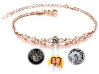 JSDDE Damen Armband mit Foto Personalisiertes Armband mit Bild im Stein Projektionsarmband Partnerarmband Erinnerungsgeschenk für Damen Frauen