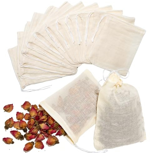 60 Pcs Spice Bags for Cooking 10×8cm Muslin Bags for Cooking, Reusable Tea Bags for Loose Tea Fine Mesh Cheese Cloth Empty Tea Bags with Drawstring for Brewing Tea Coffee Filter and Spice Storing