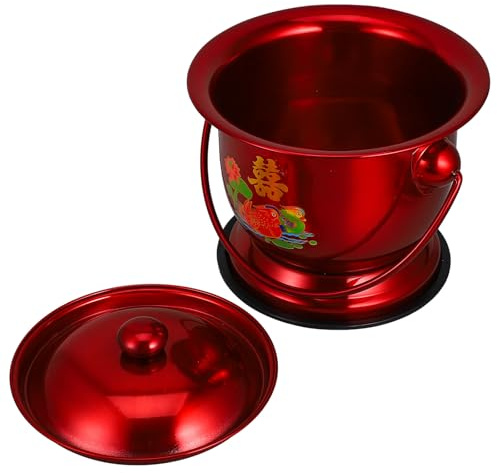 ifundom Pot de Chambre Portable en Acier Inoxydable Épais Rouge Foncé Couvercle et Anneau Antidérapant Urinoir pour Adultes Personnes Âgées et Femmes Enceintes Usage Domestique et
