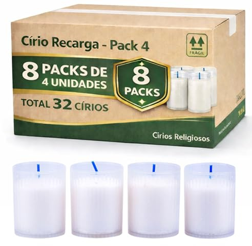 Pack de 4 Velas Cirio Religiosas con Tapa – 6,3 cm | Hasta 24 h de Duración | Ideales para Cementerio, Ofrendas y Oración | (8.00, Blanco)