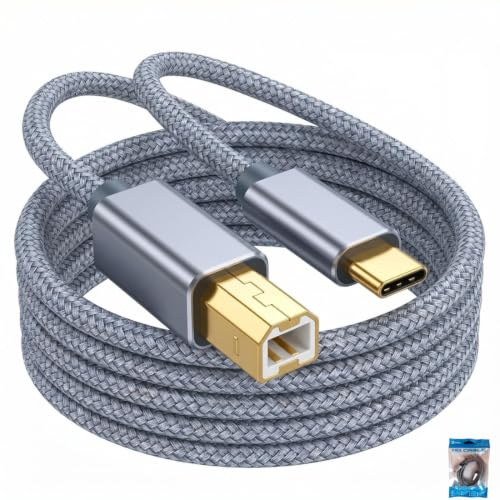 AISHTEC Cable de Impresora UBS C a USB B, USB 2.0 Trenzado de Alta Velocidad, Compatible con HP Canon Tablet, Laptop, Impresión de Teléfonos Móviles y Otros Dispositivos -2m