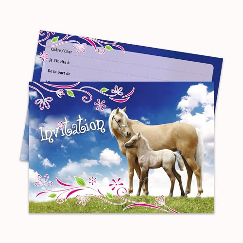 Edition Colibri (10780 FR 10 invitations en Français CHEVAUX/Equitation: lot de 10 cartes d'invitation tendres et illustrées avec chevaux pour un anniversaire de fille