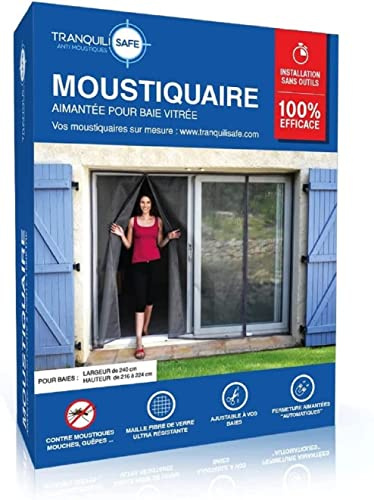 Moustiquaire ajustable aimantée TRANQUILISAFE® pour baie vitrée avec 2 ouvertures aimantées – moustiquaire magnétique – moustiquaire automatique – protection anti moustique (L 180 - H 216/224)