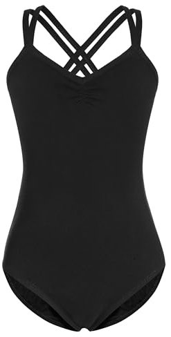 FONLAM Maillot de Ballet para Niña Leotardo Baile Danza Maillot de Gimnasia Clásico Tirantes Cruzados Actuación Fiesta Niña (12-13 Años, Negro)