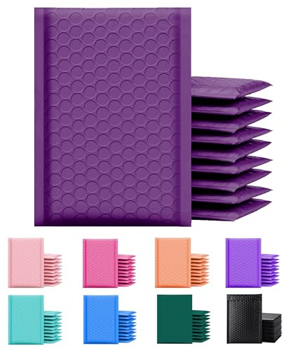 Yens Poly Bubble Mailers 4x8 50 Pack Purple Waterproof Self Seal Adhesive Shipping Bags, Cushioning Padded Envelopes for Shipping, Mailing, Packaging Usable 4x7