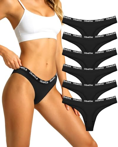 L&K-II Libella Tanga Strings i förföriska ljusa färger underkläder damstringtrosa bomull med djup linning i 6-pack 3207 svart S