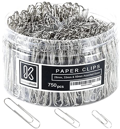 Kempshott 750 Paper Clips Assorted Sizes Small, Medium and Large Paper Clips for Paperwork Ideal for Home, School and Office Use (Assorted, Silver)