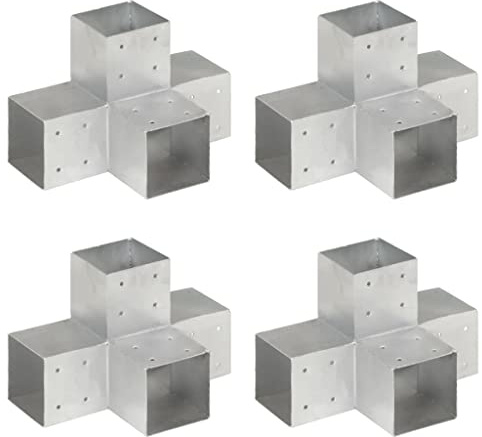vidaXL 4x Pfostenverbinder X-Form 4 Hülsen Balkenschuh Holzverbinder Eckverbinder Pfostenecke Balken Verbinder Feuerverzinkt Verzinktes Metall 101x101mm