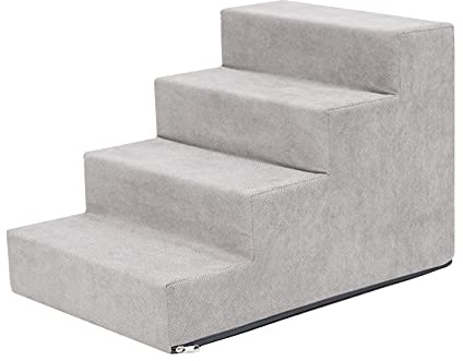 PillowPrim Tiertreppen Einganghilfe Kleinere Hunde Stufen Rampe Katzentreppe 4 Stufen Groß Asche Höhe 40 cm