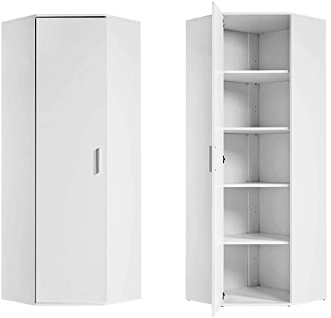 mokebo Eckschrank Mehrzweckschrank 'Der Lange' (64x180 cm) aus Holz, Aktenschrank für Flur oder Büro, auch als Allzweckschrank, Vorratsschrank oder Haushaltsschrank in Weiß