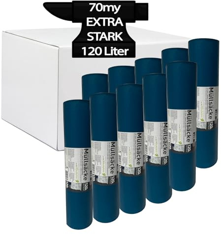 Schwerlast Müllsäcke 120 Liter 150 Stück Blau Extra Reißfest 70 my Profi | QUALITY PLUS Müllsäcke strapazierfähig im Großpack für Gewerbe, Bau, Bauschutt, Gartenabfälle und Profi-Entsorgung