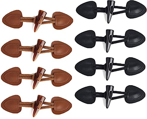 Duyteop 8 Stück Leder Knebelknopf, Knebelverschluss Leder Knebelverschlüsse, Knebelknöpfe Mit Verschluss Leder Knebelknopf, Mantel Für Diy Handwerk Kleidung Nähen Dekoration Zubehör(Schwarz Und Braun)
