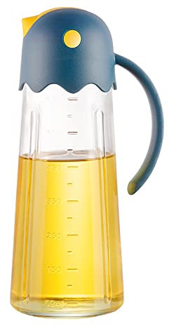 KUCOCOSNEH Bouteille d'huile, de vinaigre, d'huile, de cuisson, en verre transparent, anti-goutte, avec graduation bleue, 650 ml