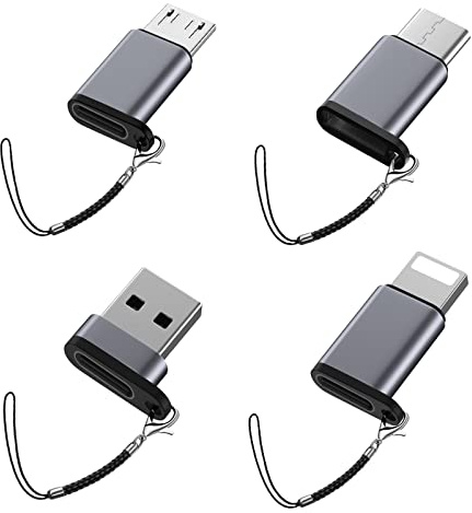 Adaptateur USB C Lot de 4 - Prise USB vers USB C femelle, Micro mâle, compatible de type C vers IP, porte-clés de transfert portable