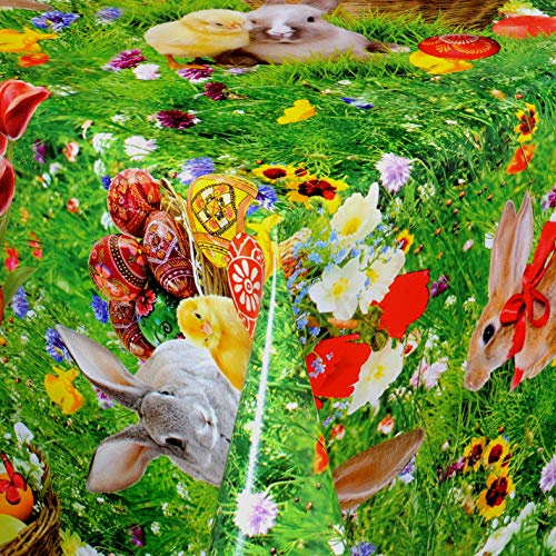 Wachstuchtischdecke Ostern Grün Rechteckig 100 x 140 cm | abwaschbare Tischdecke, Gartentischdecke, wasserabweisend, gefaltet