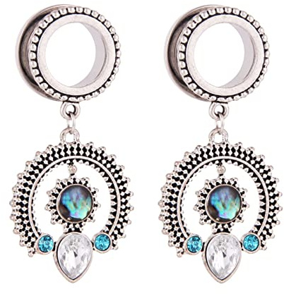Lieson Piercing Ohr Tunnel Set, 2 Stück Tunnel Chirurgenstahl Mond Und Sonne Zirkonia Mit Anhänger Ohr Plug Piercing Schmuck