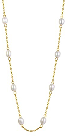 Dorosé Damen Kette Gold Hochwertige Süßwasser-Zuchtperlen Oval weiß, 18 Karat Vergoldet in verschiedenen Länge - Perlenkette Halskette mit echten Perlen weiss Schmuck