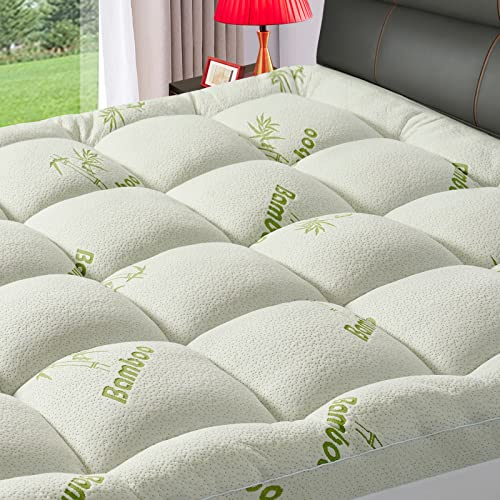 PATSBA Premium Viscose Made from Bamboo Queen Size Mattress Topper for Back Pain,1200 GSM Quilted Fitted Extra Thick Mattress Pad,Pillow Top Mattress Cover with Deep Pocket Up to 21 Inches（60*80inch）