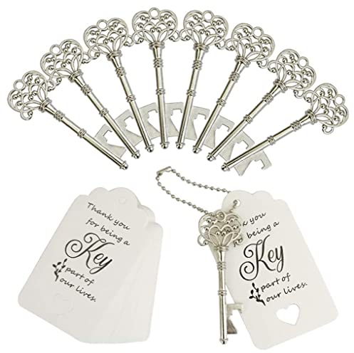 Wedding Favour Gift Souvenir Vintage Bottle Opener Key Ring with Thank You Tag 50 Pieces (Silver)