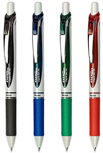 Pentel EnerGel XM BL77E ECO – Flüssiggelschreiber – 0,7 mm – aus 79% recycelten Materialien – Schwarz, Blau, Grün und Rot – 4 Stück