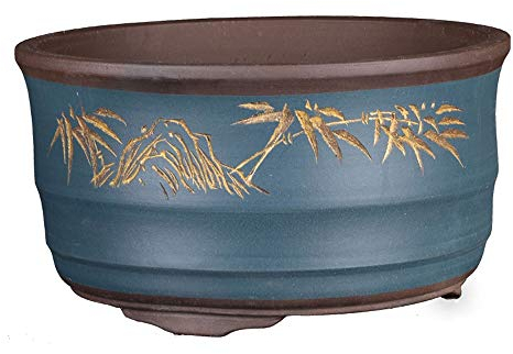 Lila Sand-Blumentopf im chinesischen Retro-Stil, rund, flacher Blumentopf, dicker Bauch, atmungsaktiv, Orchideen-Blumentopf, praktischer Gartentopf, Landschaftsmalerei, Oberflächendesign für drinne