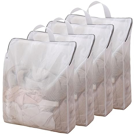 Mollyfox 4Pack Wäschesäcke mit Griffen mit Reißverschluss Wäschenetz für Waschmaschine Wiederverwendbare Wäschebeutel für College Wohnheim und Wohnung sac de rangement de voyage