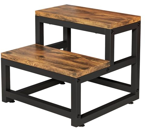 Wooruy Tritthocker aus Holz, stabil und praktisch, 2-Stufen-Hocker für Kinder und Erwachsene, Anti-Rutsch-Funktion, Stabiler Tritt, Sicherer Sitz, Badezimmer, Schlafzimmer, Balkon