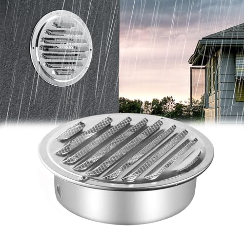 Round Soffit Air Vent Flat Ducting, for Indoor Exhaust and Noise Reduction, Antirust Air Ventilation Hood with Screen Mesh, Louvered Grille Cover Vent Flat Ducting Air Vent Wall Outlet