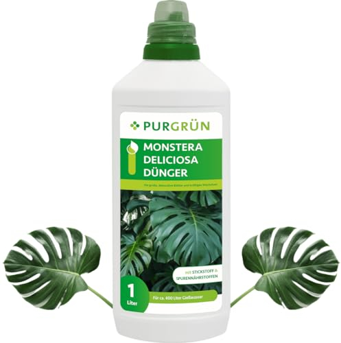 Purgrün® Monstera-Deliciosa-Dünger 1 Liter – Schnelles, kräftiges Wachstum – Für sattgrüne Blätter – Premium-Flüssigdünger mit Spurennährstoffen – Ergiebiges Konzentrat für 400 Liter Gießwasser