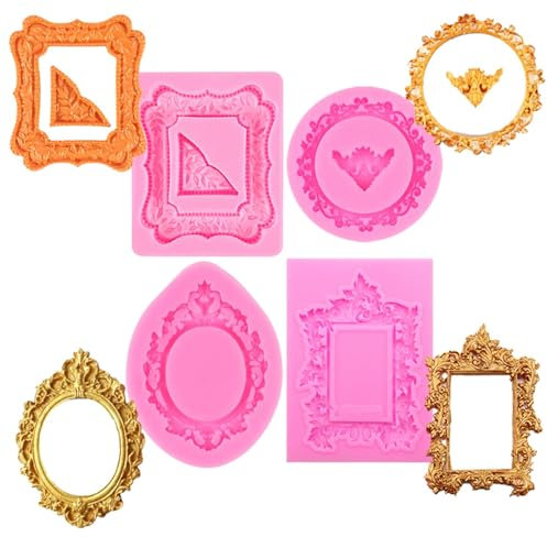 Silikon-Fondantformen im Vintage-Stil, Barock-Bilderrahmen, handgefertigt, Schokolade, Süßigkeiten, Cupcake-Topper, Zuckerguss, Kaugummi, Paste, Ton, Eiswürfel für Kuchendekoration, 4 Stück