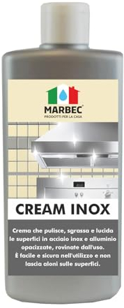 MARBEC CREAM INOX 250GR Crema lucidante che pulisce e sgrassa le superfici in acciaio inox, alluminio. Facile e sicuro nell'utilizzo, non lascia aloni.