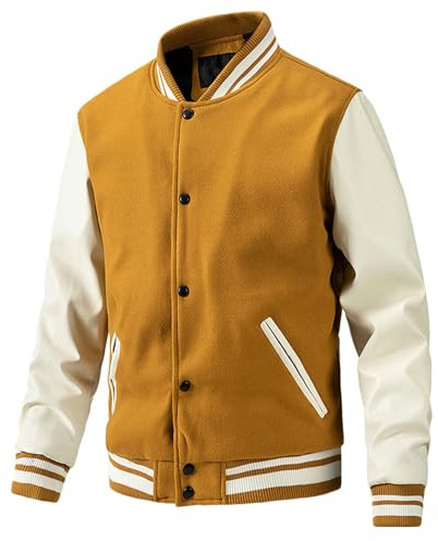 ZH8FCHAN Chaqueta universitaria masculina béisbol chaqueta bombardera liviana (Yellow,XXL)