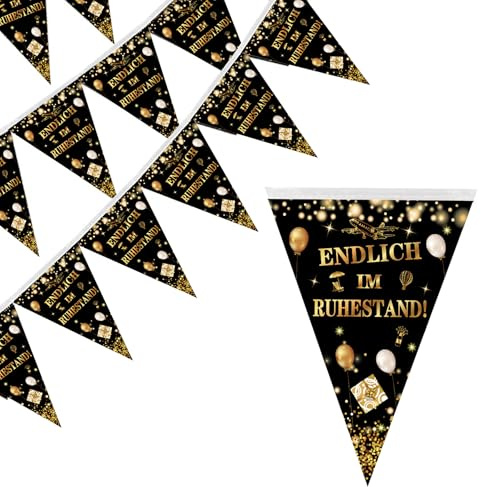 2Pcs Ruhestand Banner Girlande Wimpelkette Renteneintritt Deko für Rentner | Renteneintritt Deko Endlich im Ruhestand Banner Schwarz Gold Flagge Geschenk Abschiedsfeier Feierabend Hängend Deko für Rente