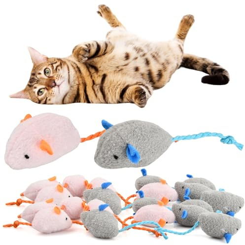 Shengxi 18-teiliges Katzenminzenspielzeug – Mini-Maus aus interaktivem Plüsch für Kätzchen und Haustiere