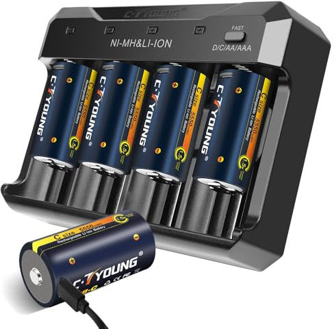 Battery C Rechargeable Pack of 4 Rechargeable C Battery 1.5 Volt USB Lithium 5500 mWh with Universal Battery Charger Batteries for All Batteries AA AAA C D