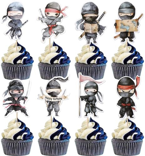Xsstarmi 40 Packung Ninja Cupcake Toppers Bemühung Cupcake Picks für Cartoon-Ninja Kinder Geburtstag Zubehör für Party Kuchendekorationen