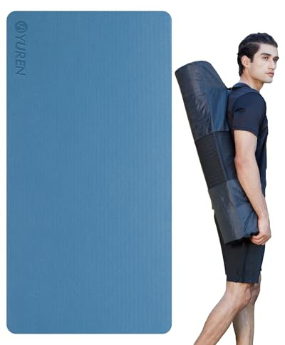 RYTMAT Yogamatte, 10 mm dick, große Trainingsmatte, 193 x 88,9 cm, extra breite Trainingsmatten für Zuhause, Fitnessstudio, rutschfeste TPE-Yogamatten mit Riemen und Aufbewahrungstasche, Blau