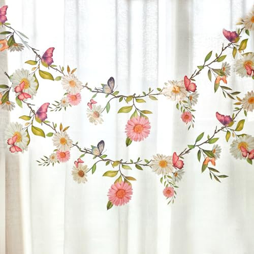 SUNBEAUTY Flowers Garden Decorations, Party Flower Banner Reusable Wildflower Garland for Enchanted Garden Woodland Tropical Theme Wedding Baby Shower Birthday Tea Supplies Girl Decorations - 2 Pcs