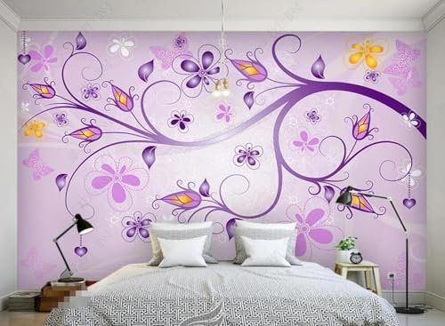 Tzxztt Fleurs Violettes Papier Peint 3d Moderne En Soie GaufréE MatéRiau IdéAl Pour Le Salon Et La Chambre à Coucher-350cm×256cm