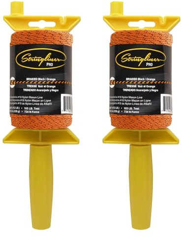 Stringliner 25491 Pro Mason’s Line Reels – 1/2 Lb. 500. Stringliner® PRO BRAIDED BLACK/ORANGE 500'. (2 Pack)