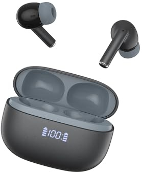 Generico Cuffie Bluetooth, TWS,Auricolari Bluetooth 5.1 Stereo HiFi, ANC/ENC Cancellazione Rumore Cuffie Wireless, 30 Ore, Touch Screen con Equalizzatore, In Ear Cuffie S/F,IP7 Imper, Bianco (Nero)