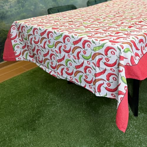 Perla, Tovaglia Rettangolare 140 x 240 cm, Copritavolo Cotone 80% 12 Posti, Elegante Tovaglia Moderna per Giardino Cucina Soggiorno Tavolo da Pranzo (Peperoncino)