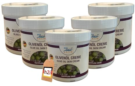 h2i Olivenöl Creme 5 x 250 ml – Mit Vitamin E & Ringelblume – Reichhaltige Pflege für Gesicht & Körper – Für trockene & empfindliche Haut – Made in Germany