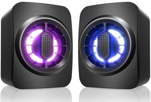 OFFSIR Computer Speakers,RGB PC Speakers, USB Powered 3.5mm Aux Speaker for Desktop, PC, Laptop, Tablet - Small Computer Speakers | Clear Sound & 7-Color Dynamic Lighting