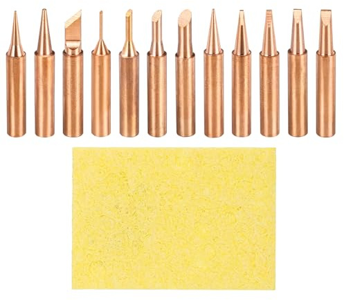 sourcing map 1 Set 900M Soldering Iron Tips Copper Welding Head with Sponge Pad Replacement for Solder Station Tip (I+B+K+1C+2C+3C+4C+0.8D+1.2D+1.6D+2.4D+3.2D)