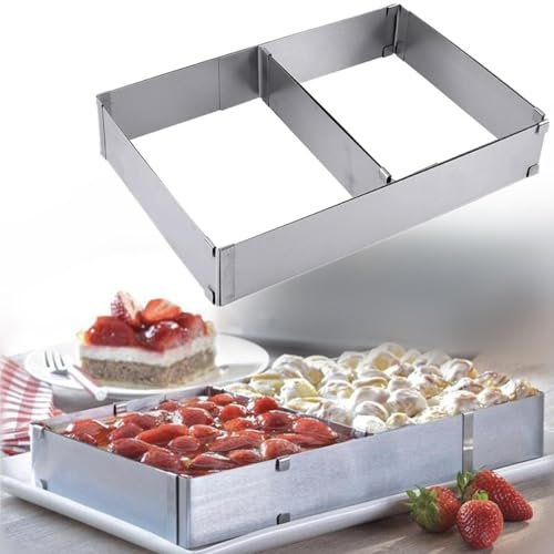 Extensible Rectángulo Molde de Pastel Molde de Mousse Desmontable Anillo de Pastelería Ajustable de Acero Inoxidable Tamaño Grande para Hornear-11x7 pulgadas