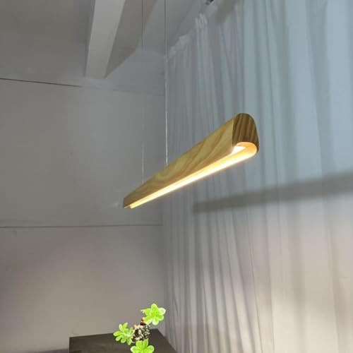 LED Dimmbar Pendelleuchte Esstisch Holz, Linear Design Hängeleuchte Esstisch lamp, Moderne Hängelampe mit Fernbedienung, Esszimmerlampe höhenverstellbar für Esszimmer Küche Büro (Holz, 150cm)