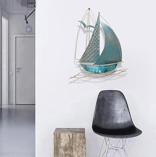 BDXZJ Metall Wanddeko Schiff Segelboot Wanddeko Maritim Segelboot Wandbild Metallbilder Hänger Wohnzimmer Wanddekoration Maritime Deko Modern Eiserne Kunst Deko Wandbehang B