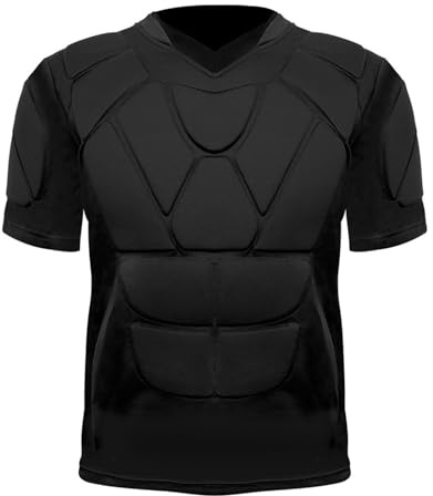 T-shirt de compression rembourré pour homme - Manches courtes - Séchage rapide - Protection contre les chocs - Protection complète - T-shirt de compression pour football, basketball, rugby, hockey sur